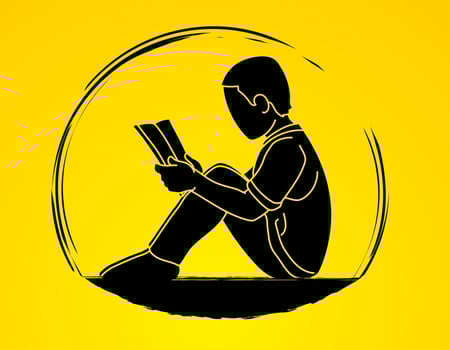 A Boy Reading A Book Cartoon Silhouette Graphic Vector