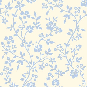 Blue floral vine berries wallpaper pattern repeat vector