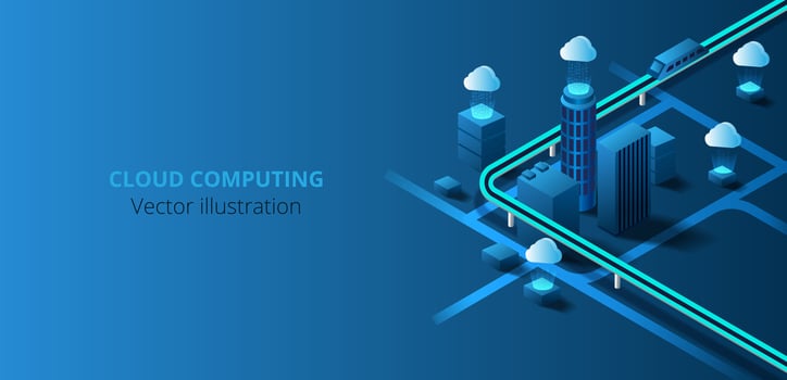 Futuristic city connected to cloud computing. vector