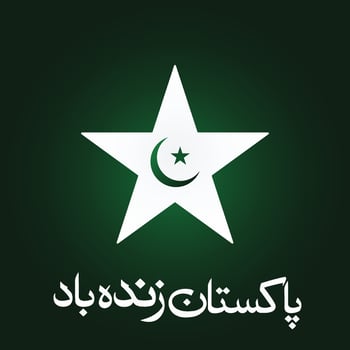 Urdu Calligraphy Of Pakistan Zindabad, White Star Flag Design Green Background Vector Illustration