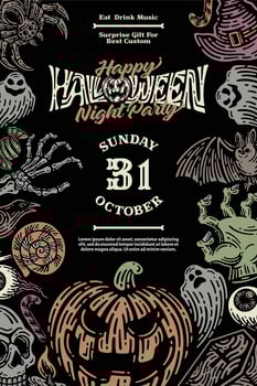 Flyer of Halloween Party in style doodle vintage illustration vector