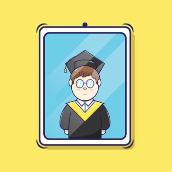 Flat vector cute boy graduation cartoon illustration