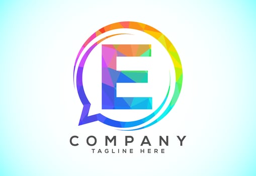 Low poly English alphabet with a bubble chat icon. Talking chatting logo concept vector