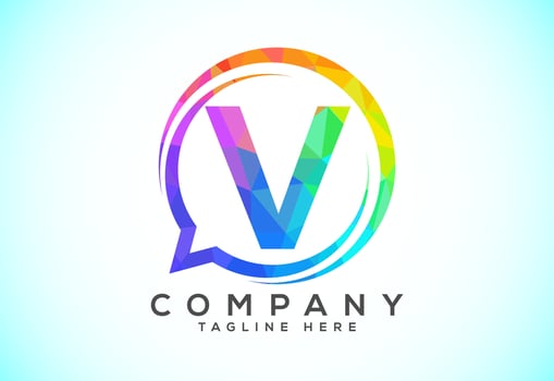 Low poly English alphabet with a bubble chat icon. Talking chatting logo concept vector