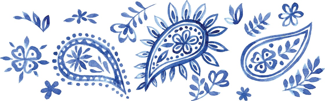watercolor set with oriental ornaments paisley in blue on a white background vector