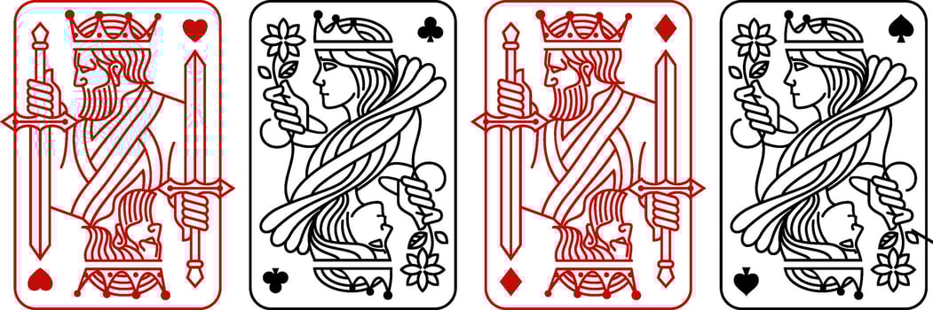 King and queen Black and Red Playing Card vector