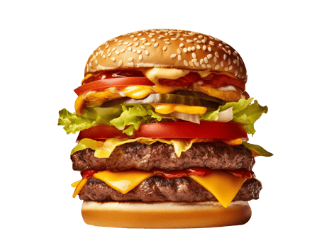 Delicious double size burger isolated on transparent background png