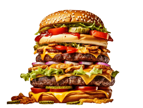 Delicious double size burger isolated on transparent background png
