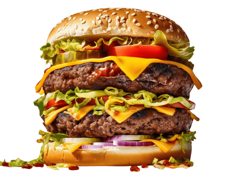 Delicious double size burger isolated on transparent background png
