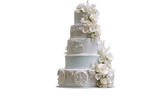 Delicious decorated wedding fondant cake on transparent background png