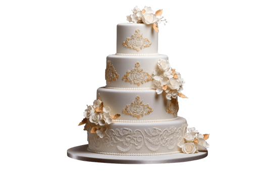 Delicious decorated wedding fondant cake on transparent background png
