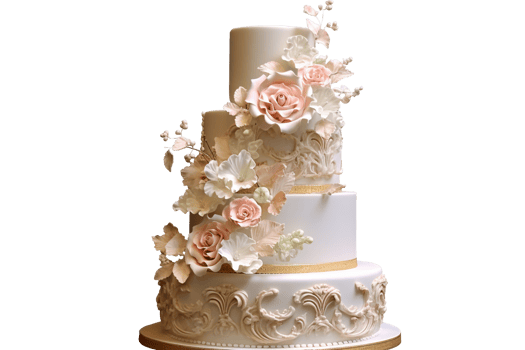Delicious decorated wedding fondant cake on transparent background png