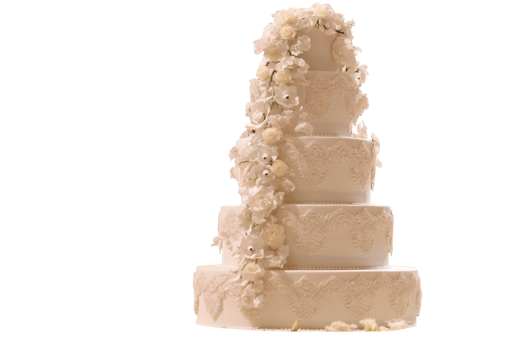Delicious decorated wedding fondant cake on transparent background png