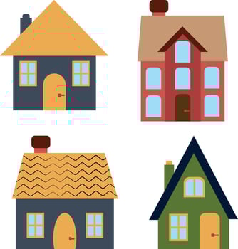 Cute House. Cartoon small town house, minimalist city building, minimal suburban housing vector illustration icon set.