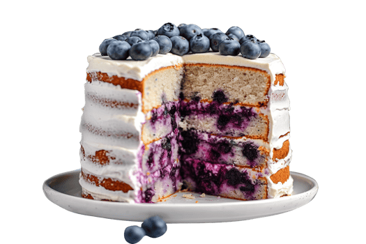 Delicious bueberry cake with fresh blueberries on transparent background png