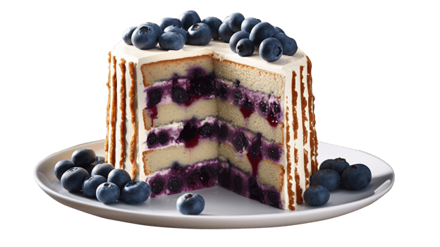 Delicious bueberry cake with fresh blueberries on transparent background png