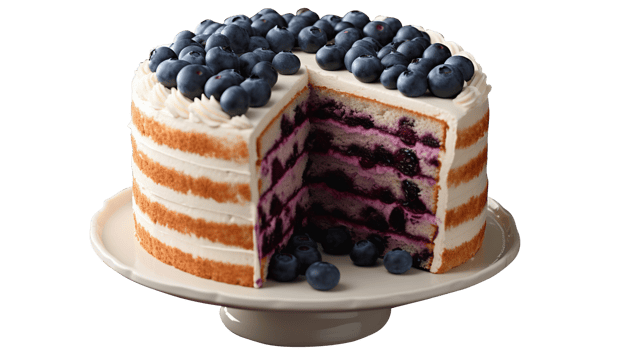 Delicious bueberry cake with fresh blueberries on transparent background png