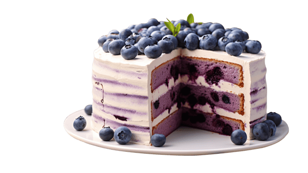 Delicious bueberry cake with fresh blueberries on transparent background png