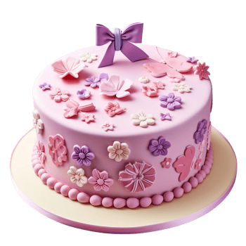 Delicious decorated pink birthday fondant cake on transparent background png