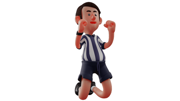 3D illustration. Proud Referee 3D Cartoon Character. The referee is celebrating and clenching his fists. The referee feels happy because he did a good job. 3D Cartoon Character png