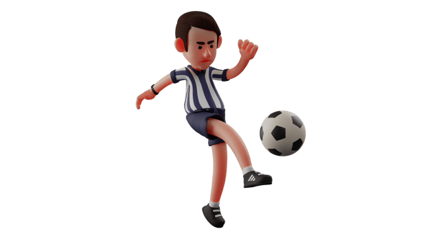 3D illustration. Attractive Goalkeeper 3D Cartoon Character. The goalkeeper kicks the ball towards him. Neat referee looks great and impressive. 3D Cartoon Character png