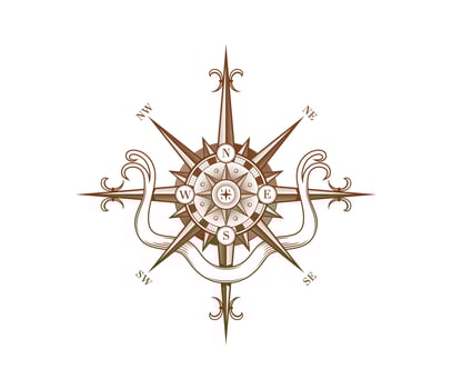 Vintage wind rose antique compass isolated icon vector