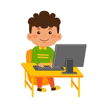 cute little kid girl use computer vector illustration