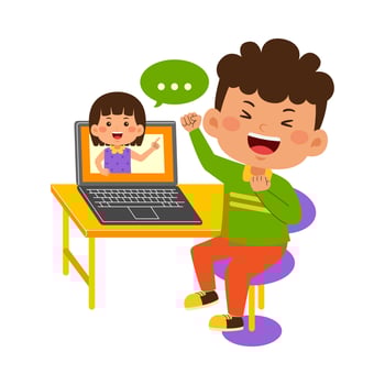 cute little kid use laptop vector illustration