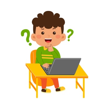 cute little kid use laptop vector illustration