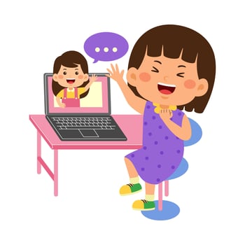 cute little kid use laptop vector illustration