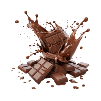 chocolate pieces falling on chocolate sauce with isolated on a transparent background png
