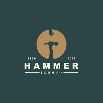 Hammer Logo, Builder Tools Inspiration Design, Vector Vintage Carpentry And Mechanics, Illustration Template