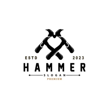 Hammer Logo, Builder Tools Inspiration Design, Vector Vintage Carpentry And Mechanics, Illustration Template