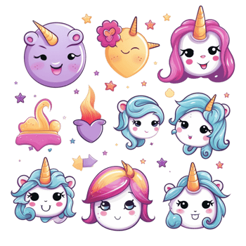 set emoticon unicorn sweet cute sticker transparent png
