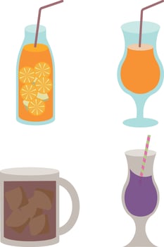 Fresh Drink. sparkling drinks design with cute doodle decoration. Fruit refreshments and soft drinks in glasses. Vector illustration.