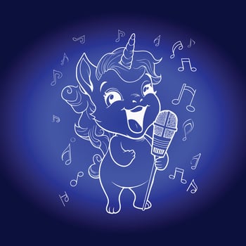 Cute little singing unicorn girl with microphone vector