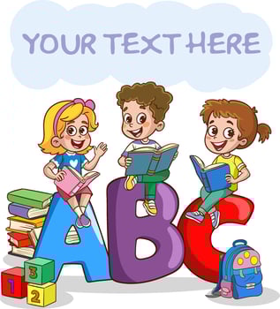 Happy kids read book and study together.Happy Kids Studying And Learning.kid education vector illustration design