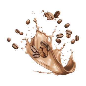 coffee splash wave with coffee beans isolated on a transparent background png