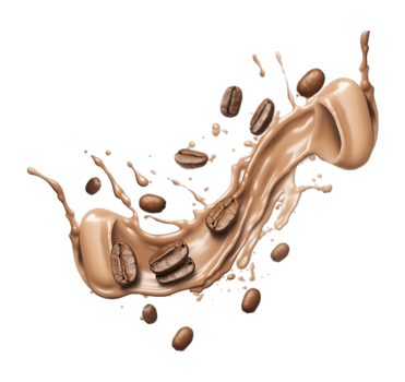 coffee splash wave with coffee beans isolated on a transparent background png