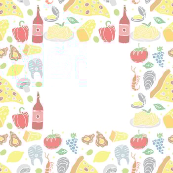 Italian food frame with place for text. Doodle italian food background vector