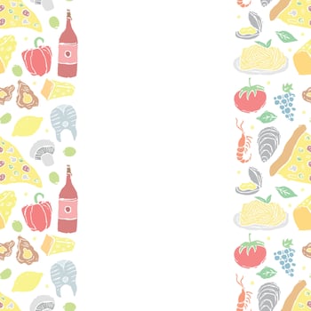 Italian food frame with place for text. Doodle italian food background vector