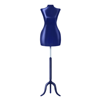 Female tailor's mannequin of dark blue color for fitting clothes during sewing. It is used in ateliers, clothing stores, sewing workshops. Digital illustration png