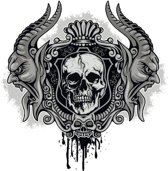 Gothic sign with skull and demons, grunge vintage design t shirts vector