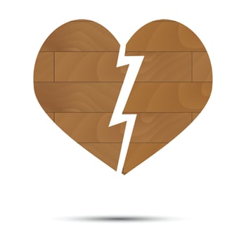 Broken heart wooden. Relationship depression and divorce, vector illustration