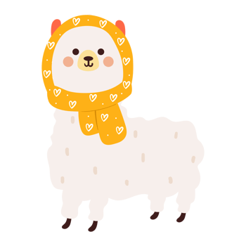 cartoon cute llama with yellow scarf png