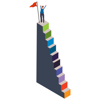 A man ascending career ladder. Concept of business goal achieving, development, progress or growth. png
