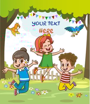 little kids playing with his friend in nature and feeling happy vector