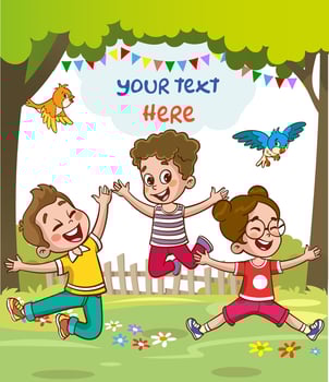 little kids playing with his friend in nature and feeling happy vector