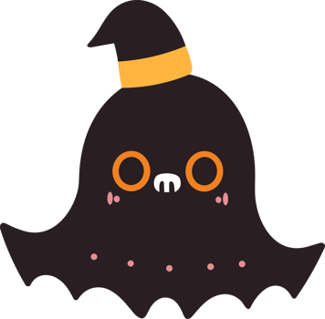 AI Generated clip art cute cartoon little ghost wearing witch hat for halloween png