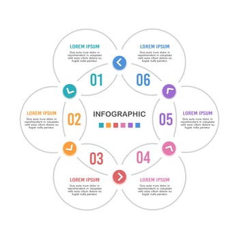 Six steps cycle infographic flower template. Vector illustration.